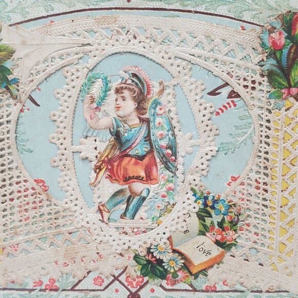 Handmade Lace Card with Die Cut Cupid and Frame Valentines Day Vintage - Picture 4 of 12